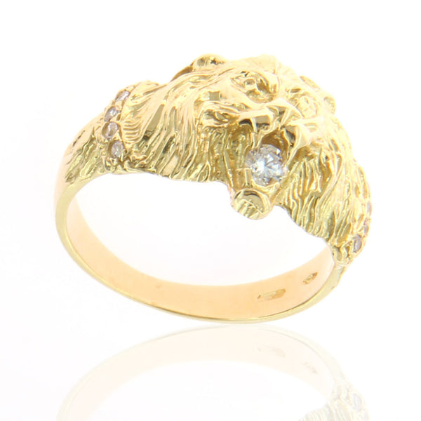 Anello Uomo in Oro Giallo Testa di Leone con Zircone Gioielleria Amadori