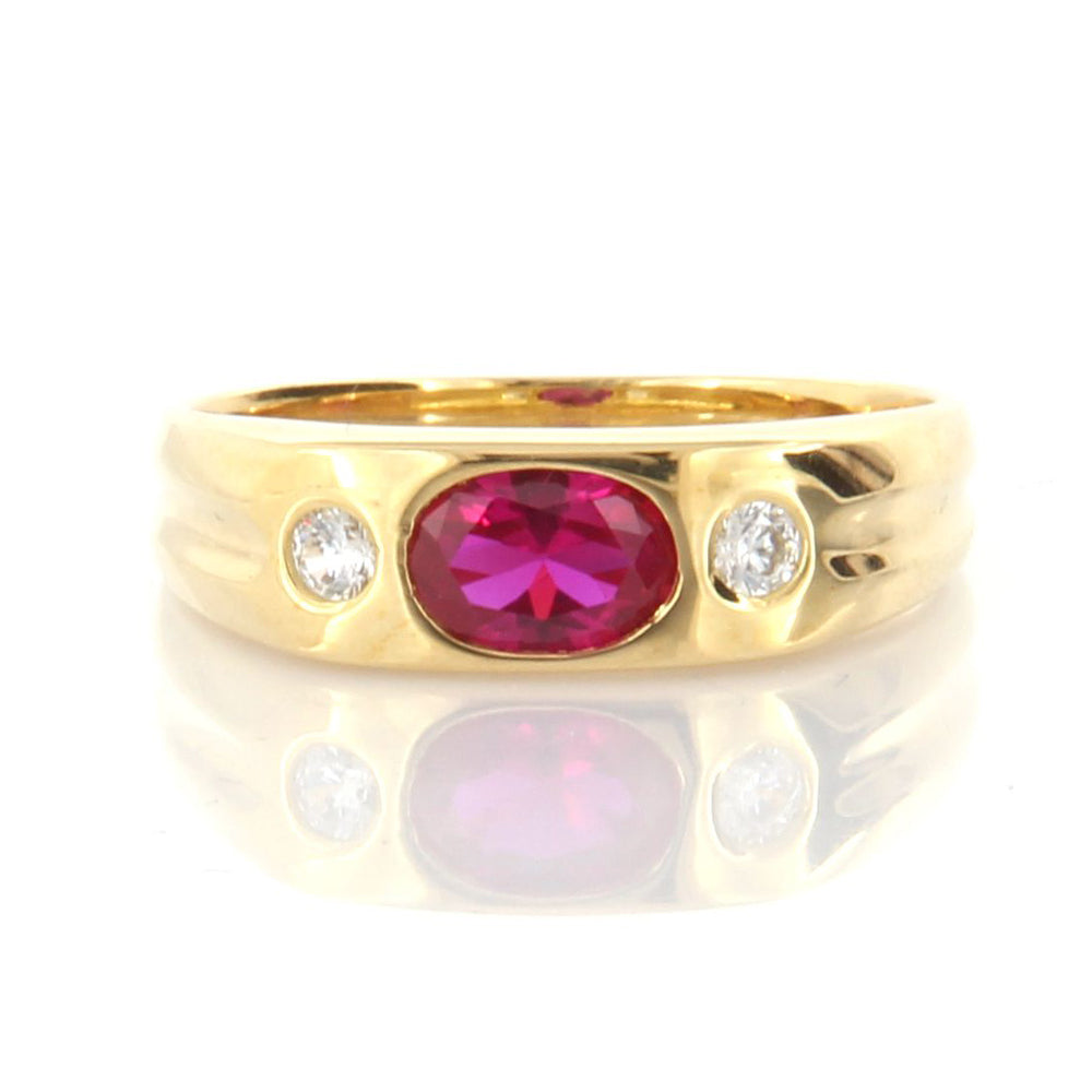 Anello Uomo in Oro Giallo con Rubino Sintetico e Zirconi