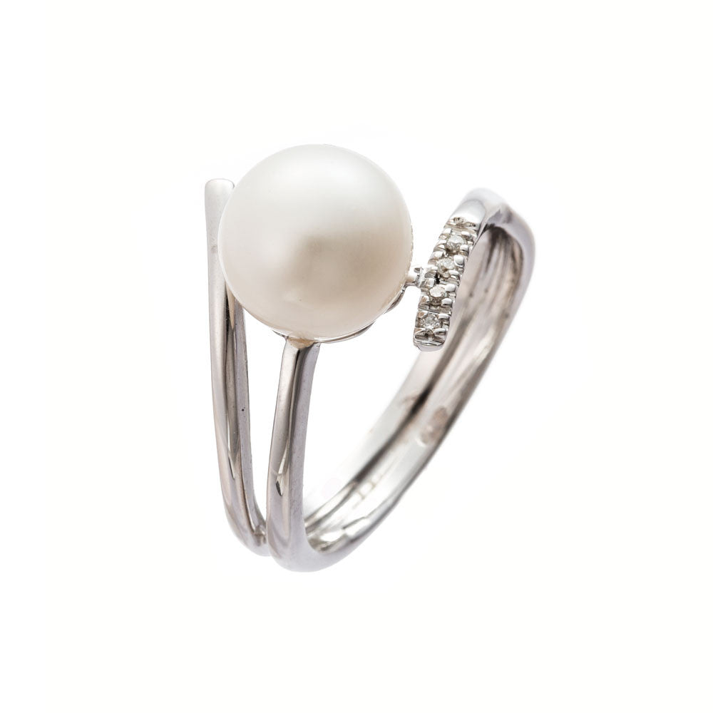 Anello con Perla e Diamanti Oro Bianco AA027854 13 - Davite & Delucchi