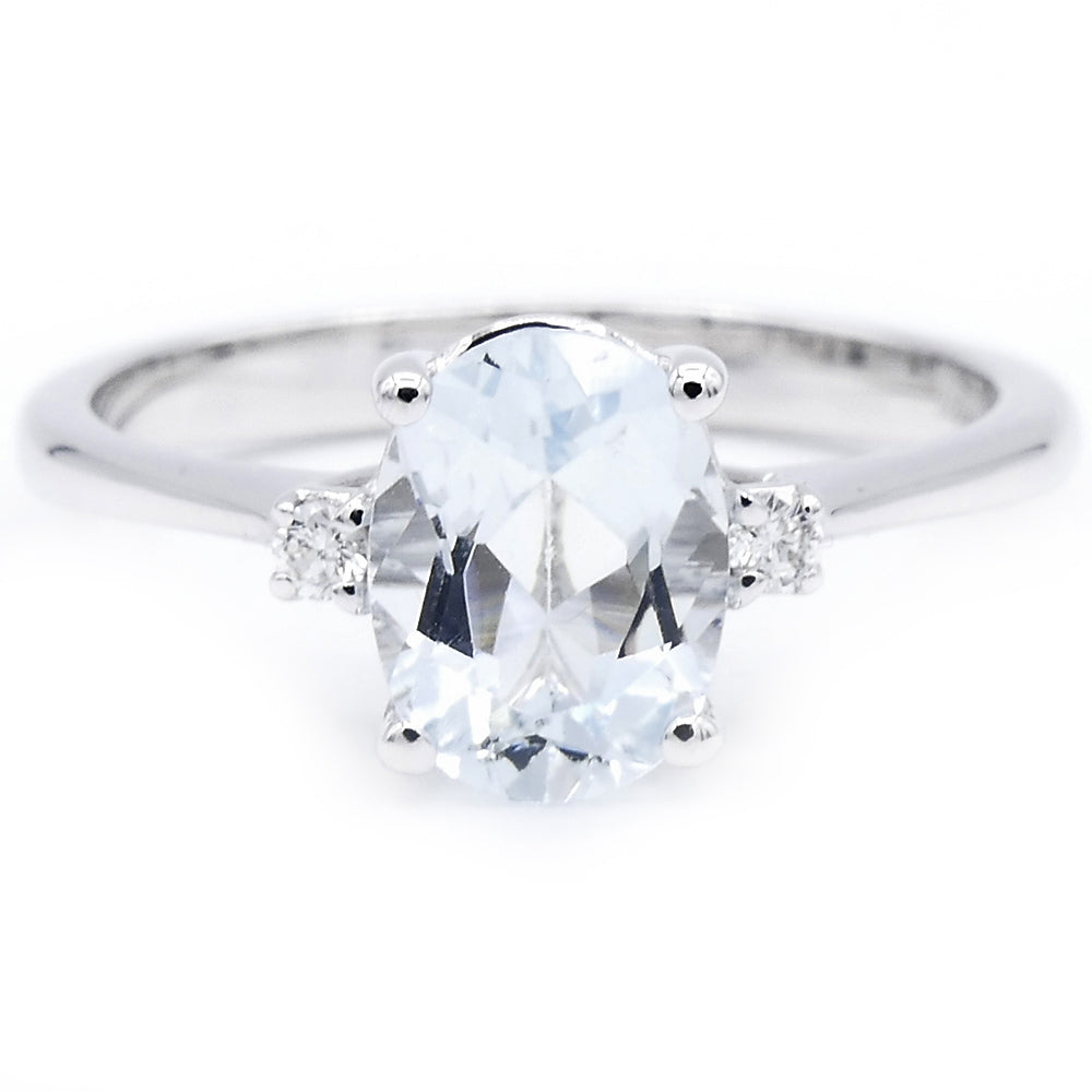 Anello con Pietra Acquamarina Oro Bianco con Diamanti Davite & Delucchi