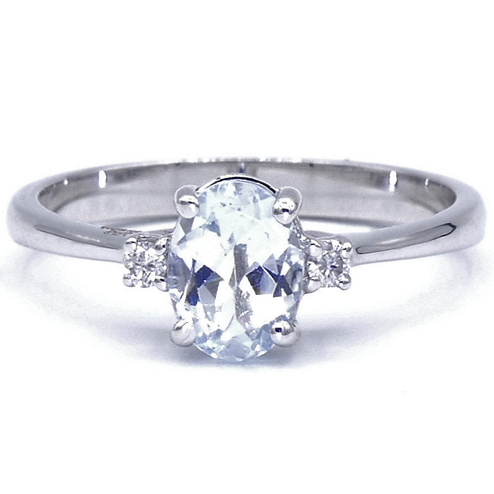 Anello con Pietra Acquamarina Oro Bianco con Diamanti Davite & Delucchi