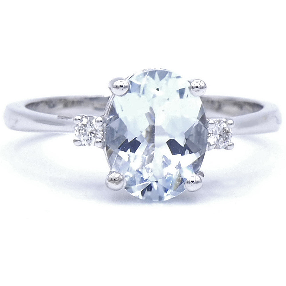 Anello con Pietra Acquamarina Oro Bianco con Diamanti