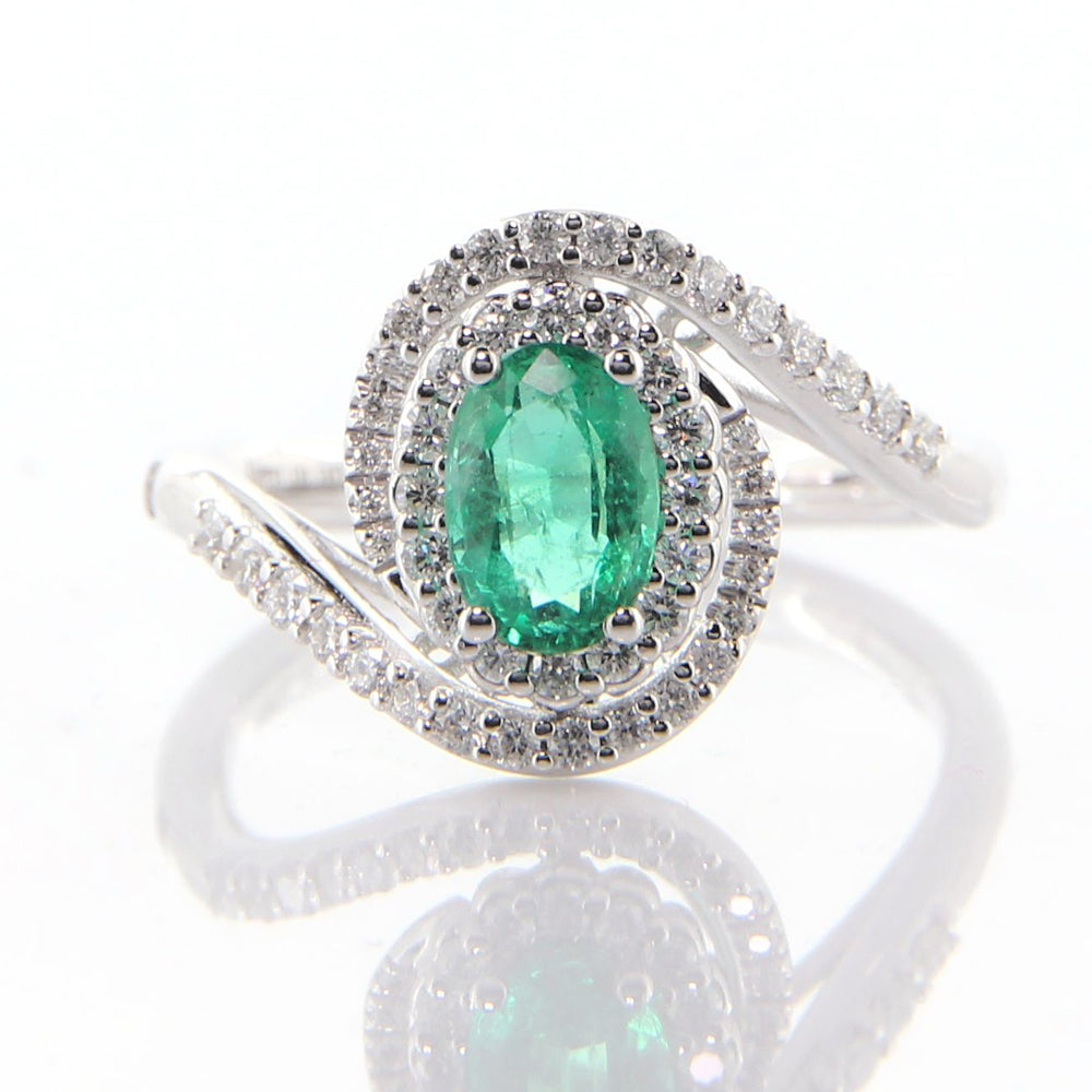 Anello in Oro Bianco con Diamanti e Smeraldo Davite & Delucchi