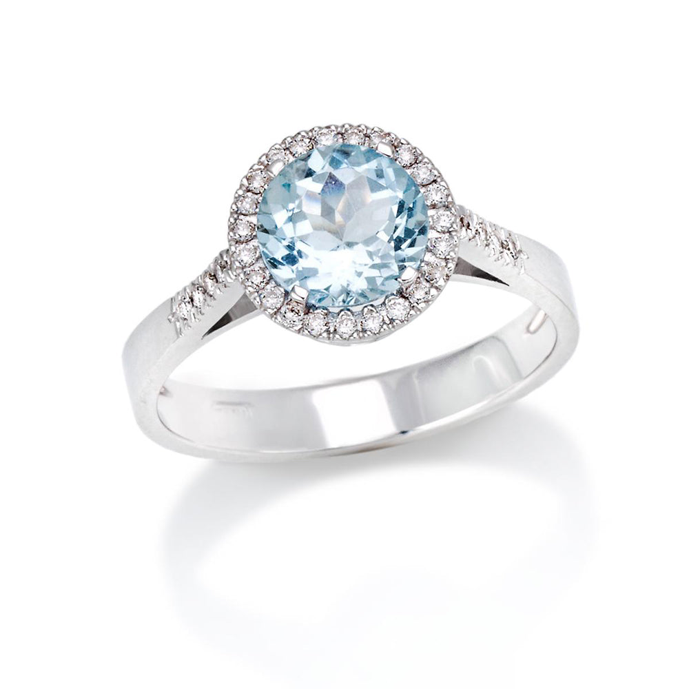 Anello in Oro Bianco con Diamanti ed Acquamarina Artlinea