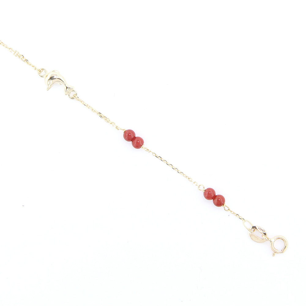 Bracciale Bambina Battesimo Delfino in Oro con Corallo