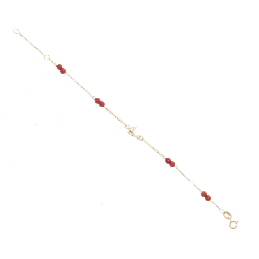 Bracciale Bambina Battesimo Delfino in Oro con Corallo