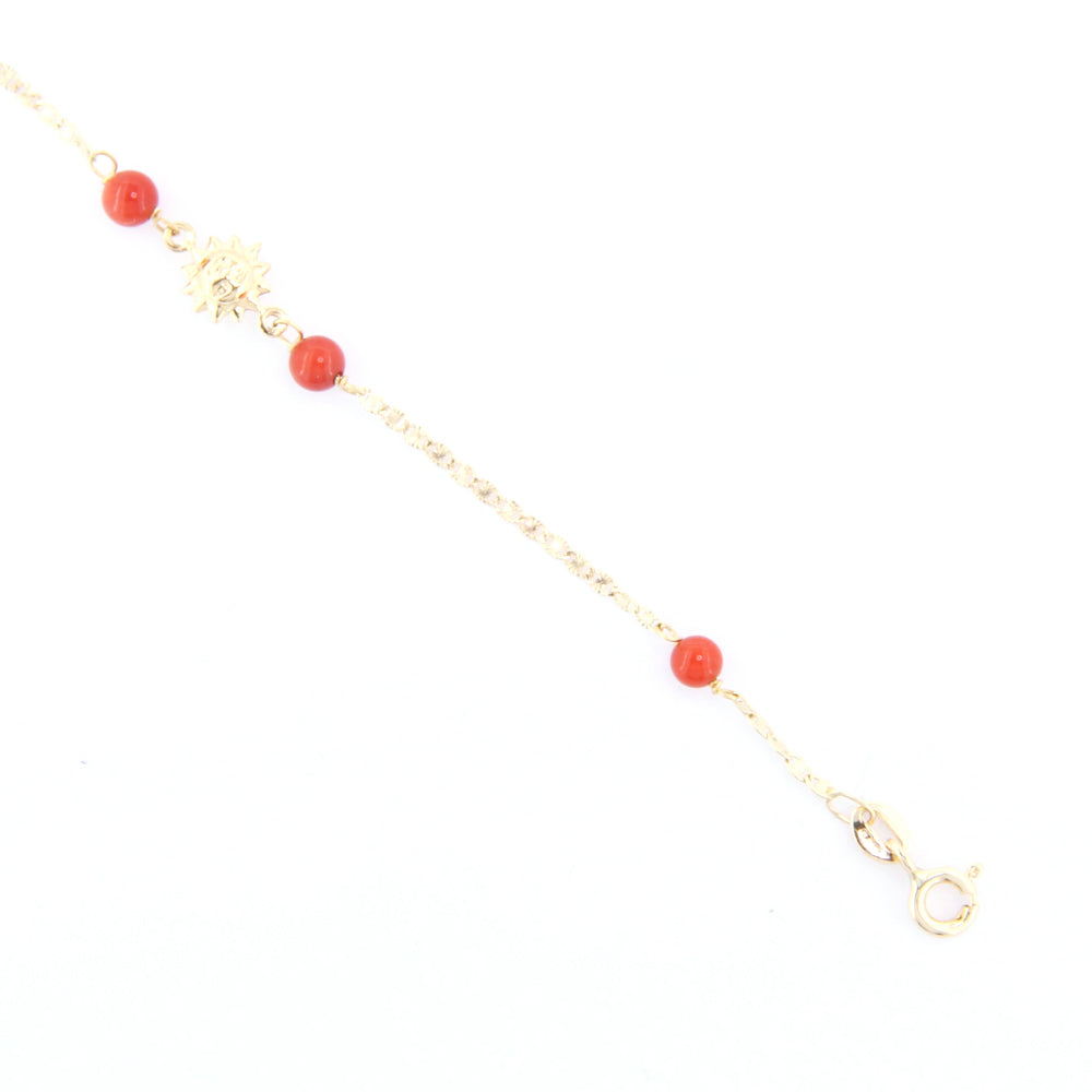 Bracciale Bambina Battesimo Sole in Oro con Corallo