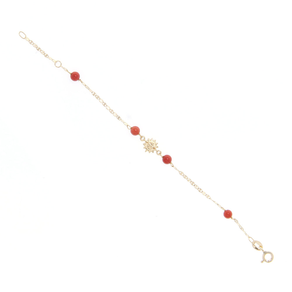 Bracciale Bambina Battesimo Sole in Oro con Corallo
