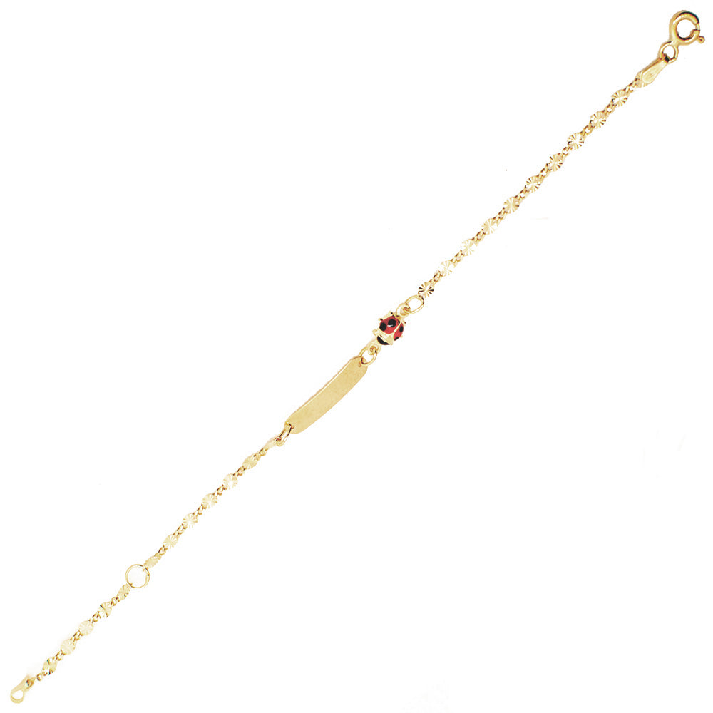 Bracciale Bambina Battesimo con Targhetta e Coccinella in Oro Giallo