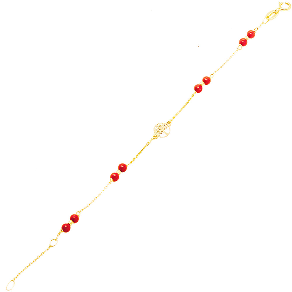 Bracciale Bambina Battesimo in Oro Giallo e Corallo Albero della Vita