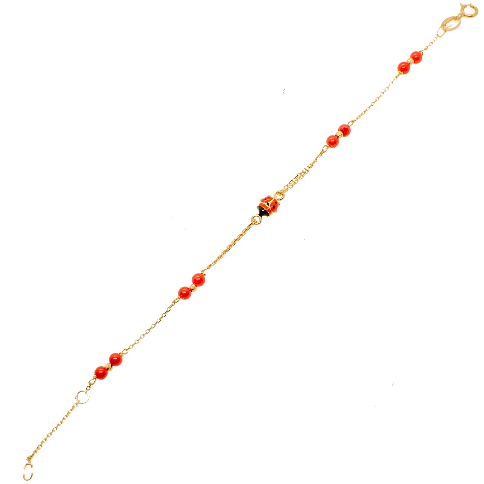 Bracciale Bambina Battesimo in Oro Giallo e Corallo Coccinella