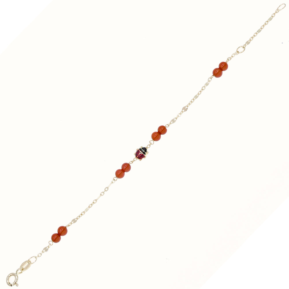 Bracciale Bambina Coccinella Oro Giallo con Coralli