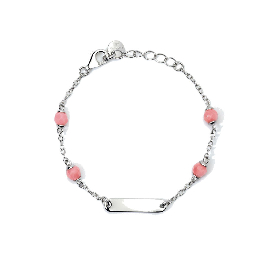Bracciale Bambina in Argento con Corallo e Targhetta Mabina Gioielli