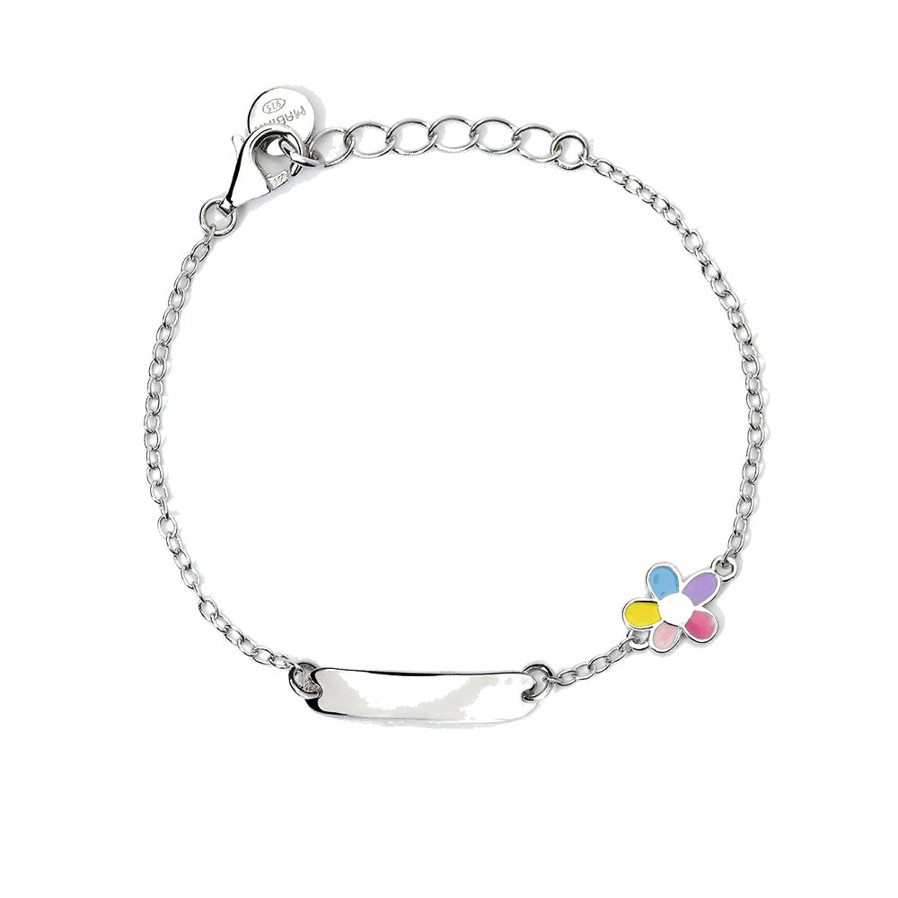 Bracciale Bambina in Argento con Fiorellino Targhetta Mabina Gioielli