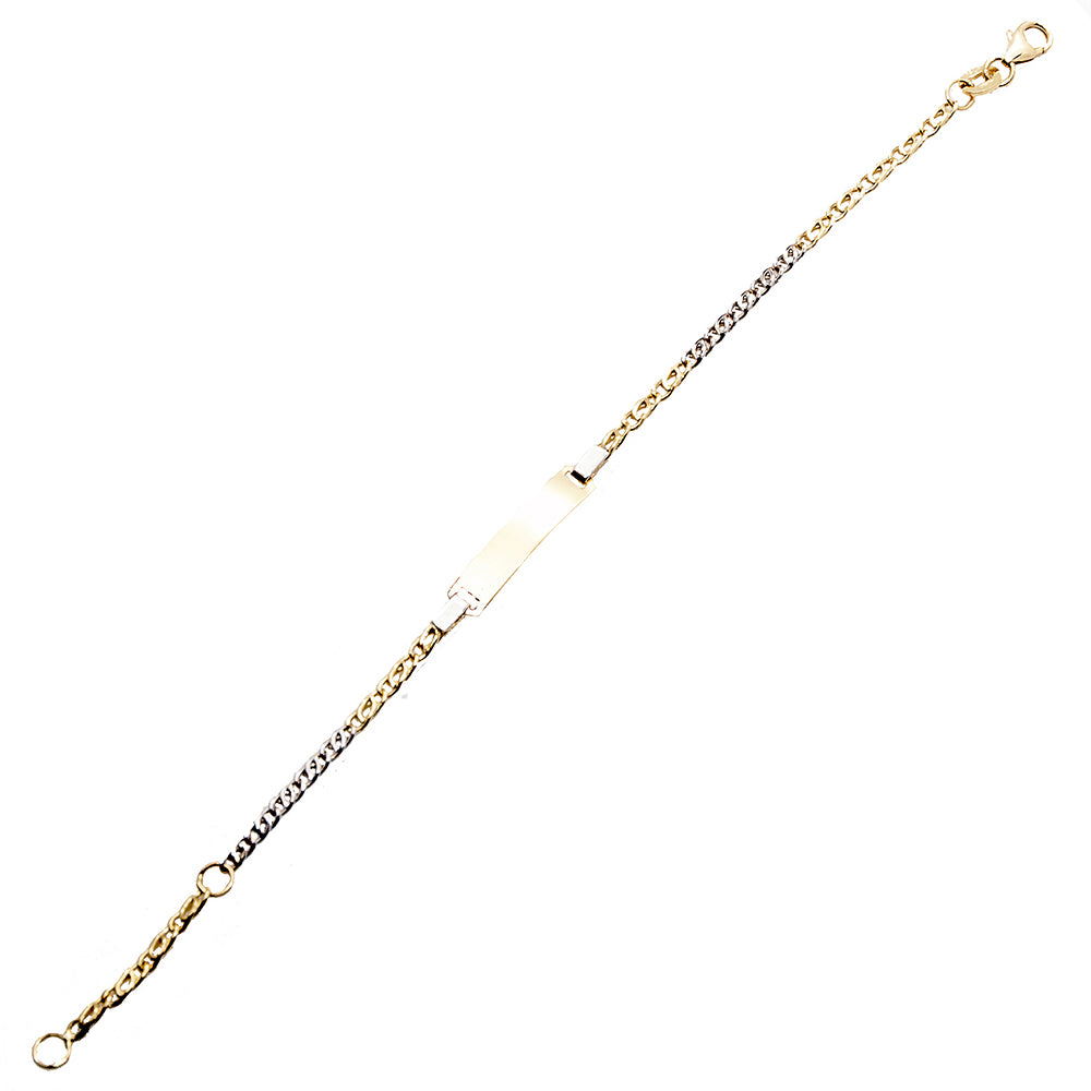 Bracciale Bambino Battesimo in Oro Bianco e Giallo con Targhetta