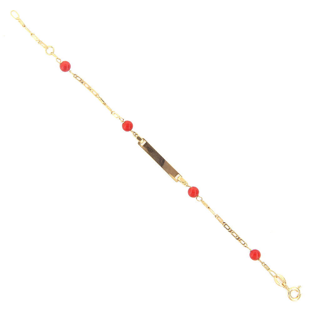 Bracciale Battesimo Bambini in Oro Giallo e Corallo con Targhetta