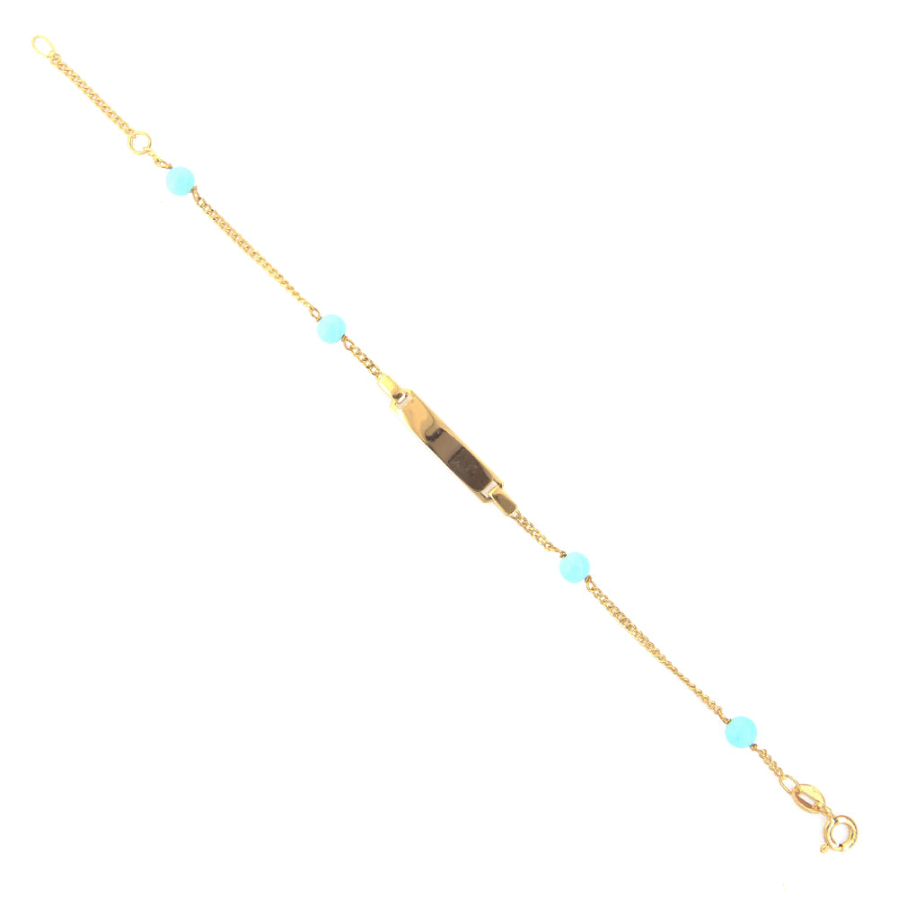 Bracciale Battesimo Bambino in Oro Giallo 9 Carati e Turchese con Targhetta