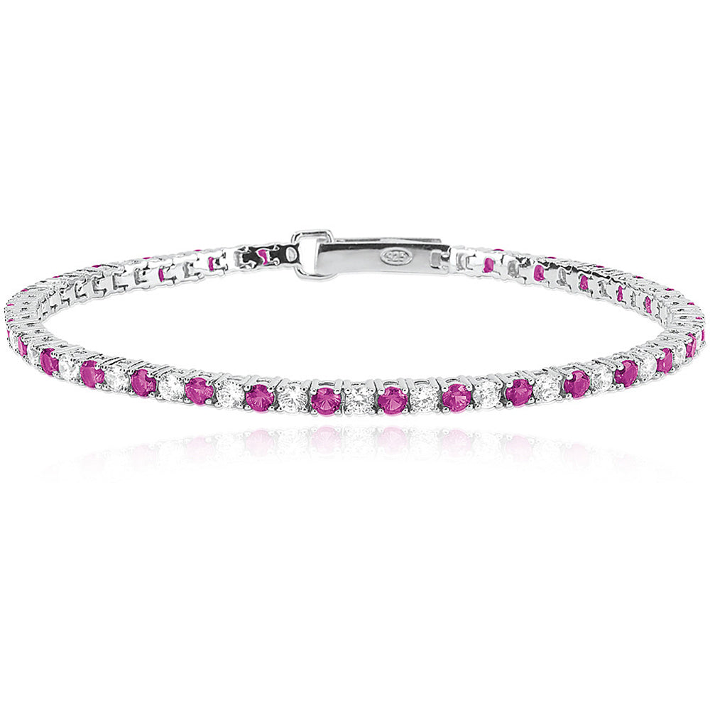Bracciale Donna Tennis Cluc Rubini Sintetici in Argento Mabina Gioielli