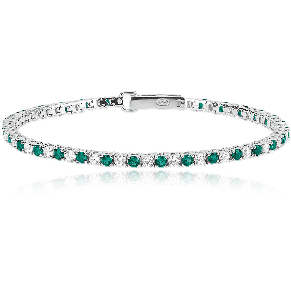 Bracciale Donna Tennis Cluc Smeraldi Sintetici in Argento Mabina Gioielli