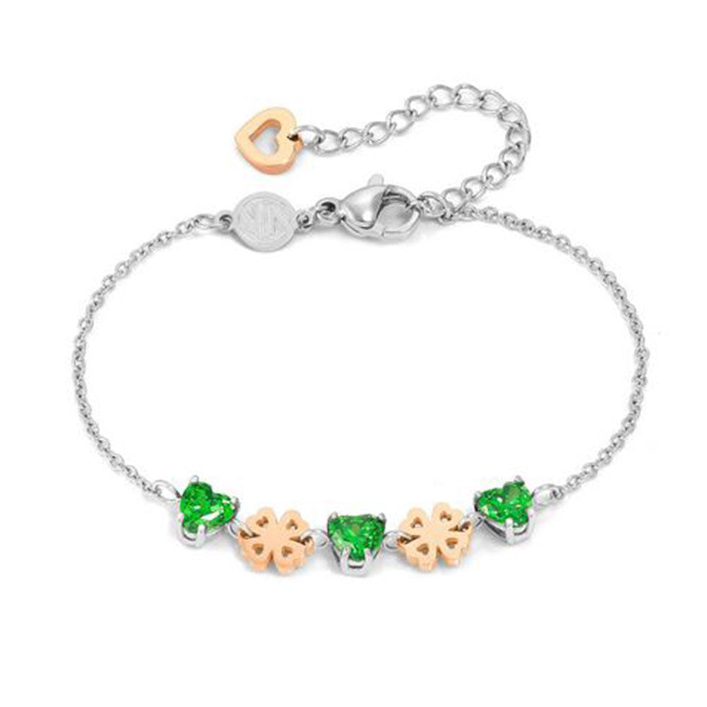 Bracciale Donna in Acciaio Principessina Quadrifoglio Cubic Zirconia Verdi Nomination