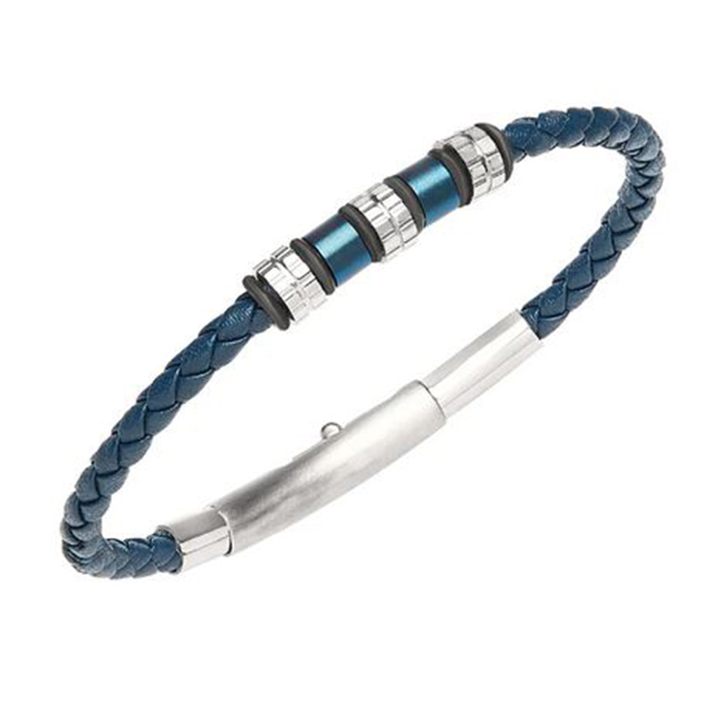 Bracciale Uomo Pvd Blu Acciaio Wanderlust Pelle Blu Breil