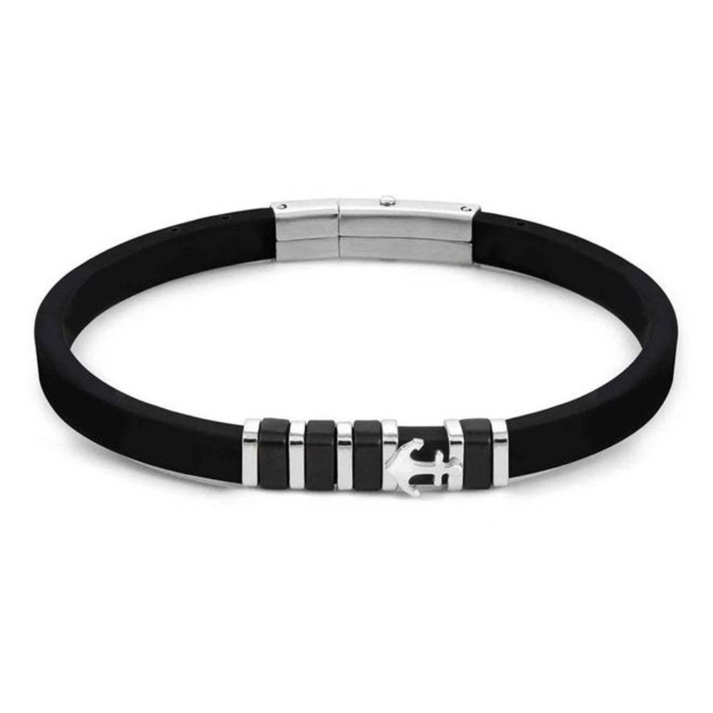 Bracciale Uomo Acciaio e Caucciu Ancora City Nomination