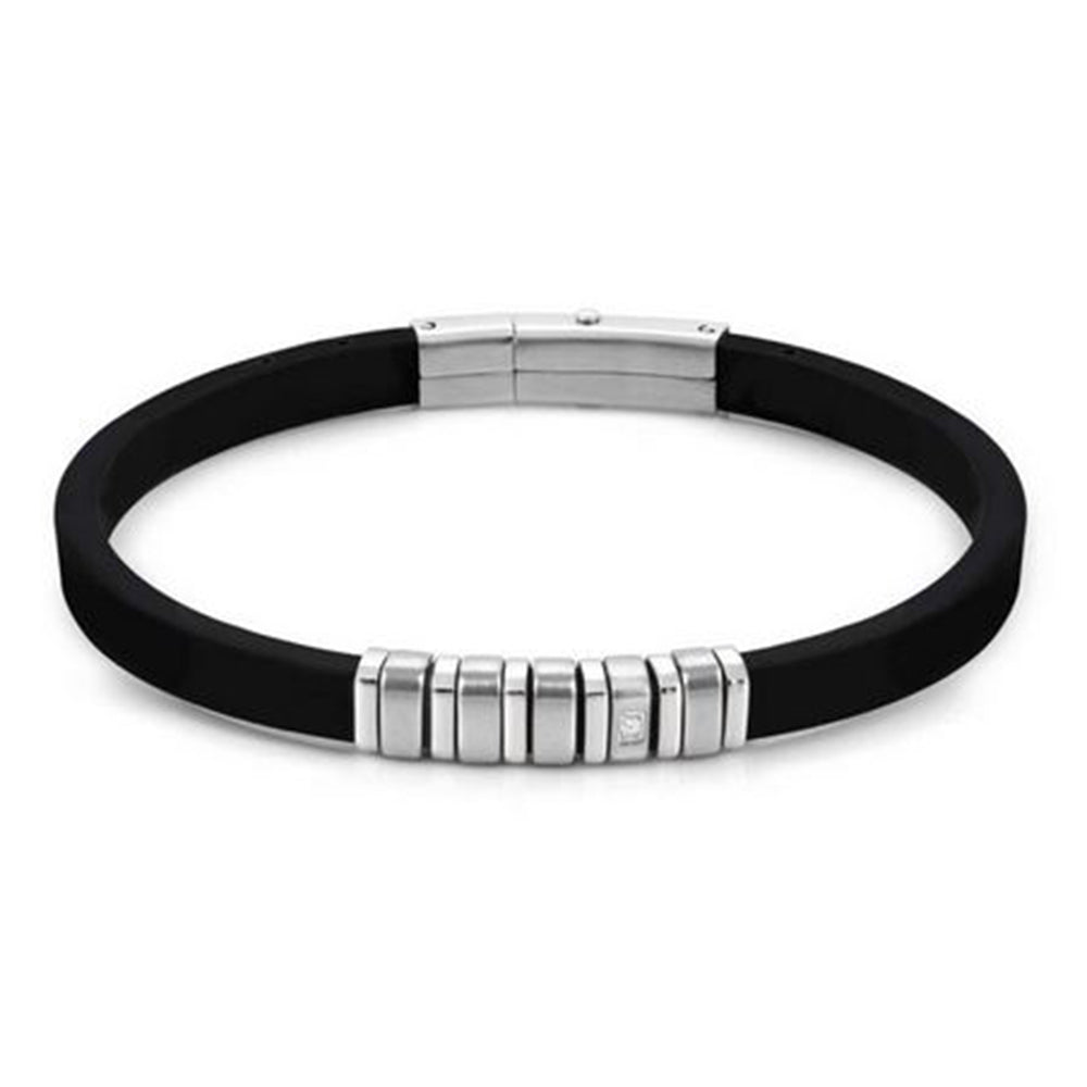 Bracciale Uomo Acciaio e Caucciu Nero City Nomination