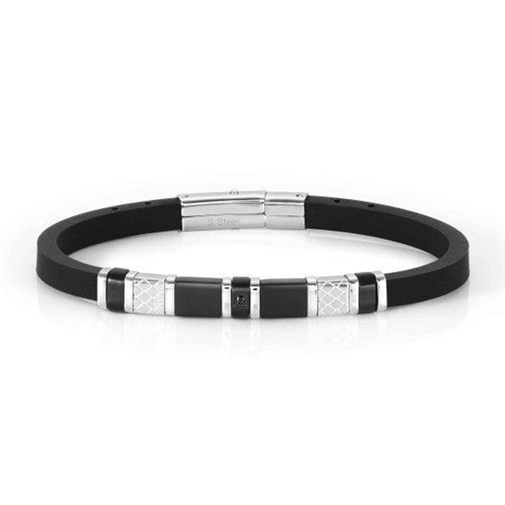 Bracciale Uomo Acciaio e Caucciu Nero Pvd Acciaio City Nomination