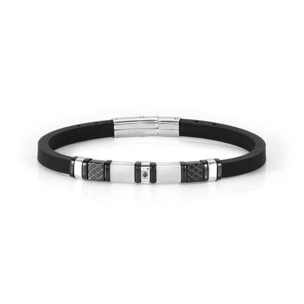 Bracciale Uomo Acciaio e Caucciu Nero Pvd Nero City Nomination