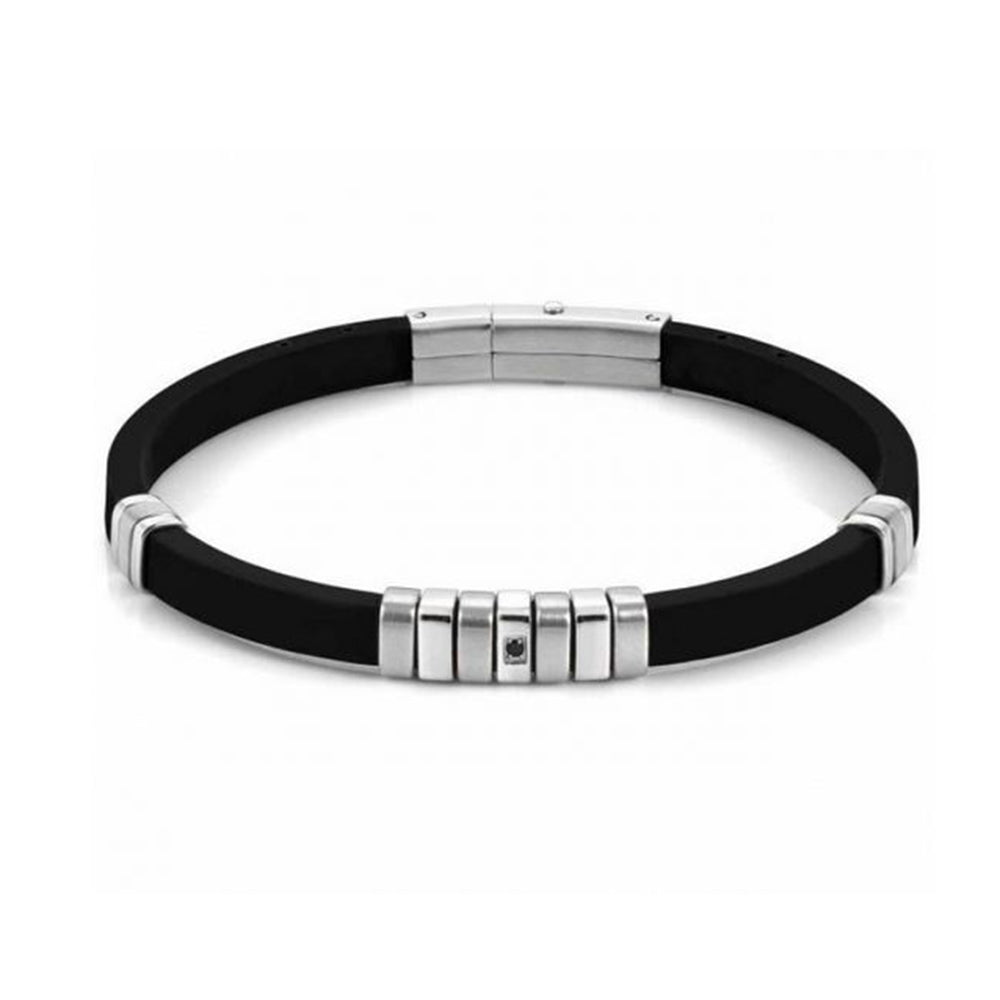Bracciale Uomo Acciaio e Caucciu Silver City Nomination