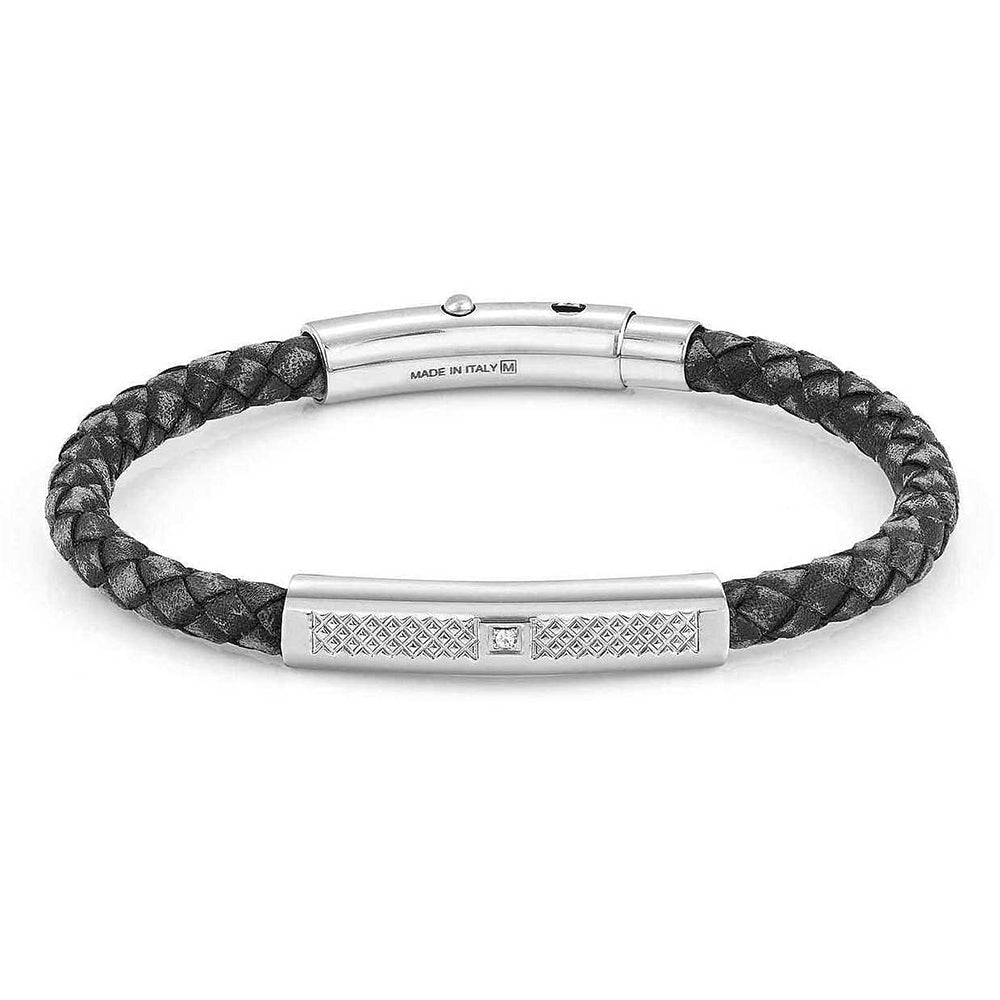 Bracciale Uomo Acciaio e Pelle Nera con Zircone Tribe Nomination