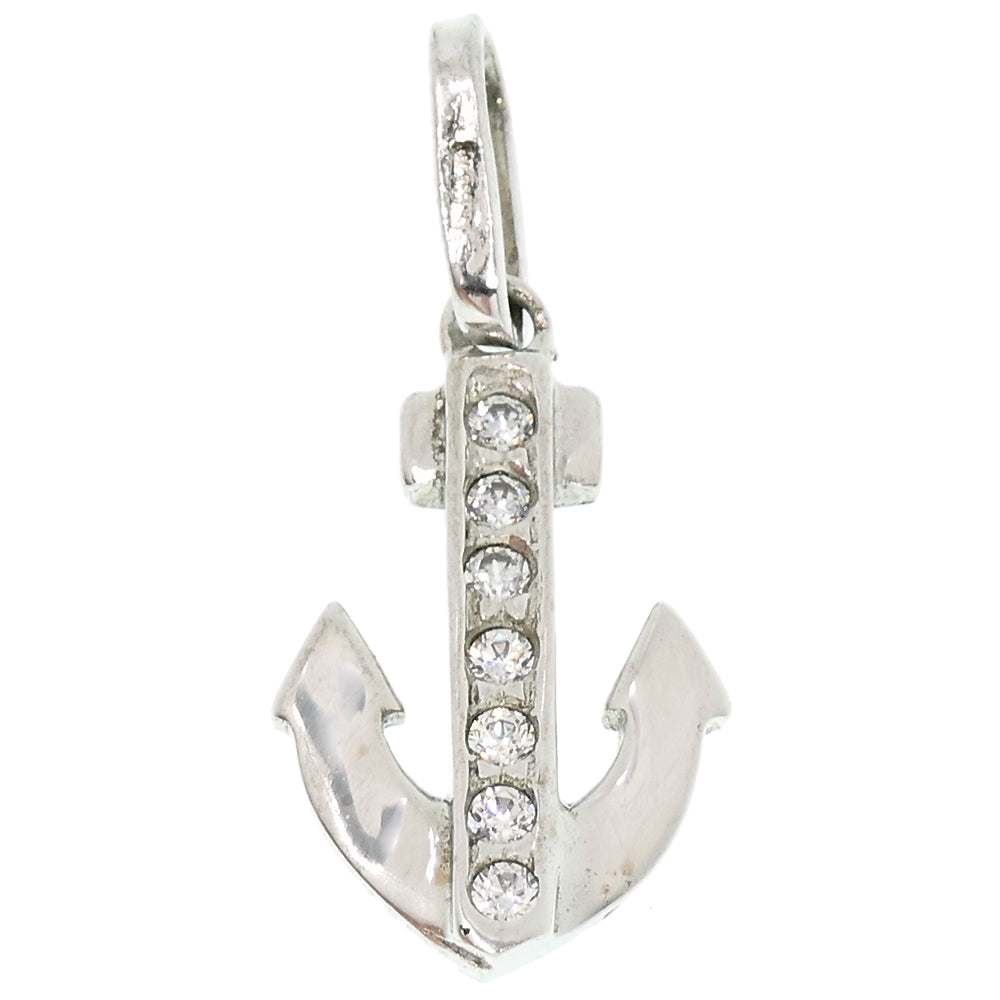Ciondolo Unisex Ancora in Oro Bianco e Zirconi
