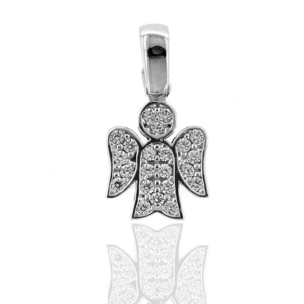 Ciondolo Angelo in Oro Bianco e Zirconi