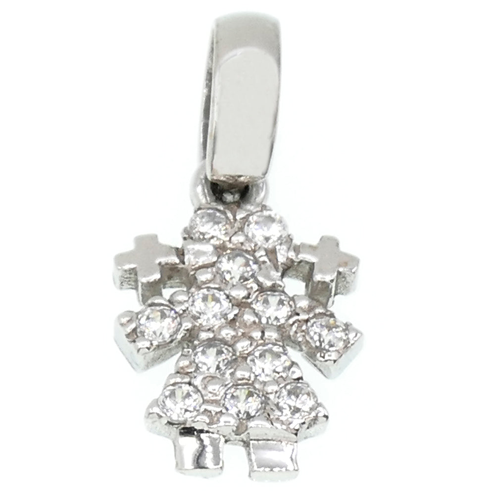Ciondolo Bambina in Oro Bianco con Zirconi
