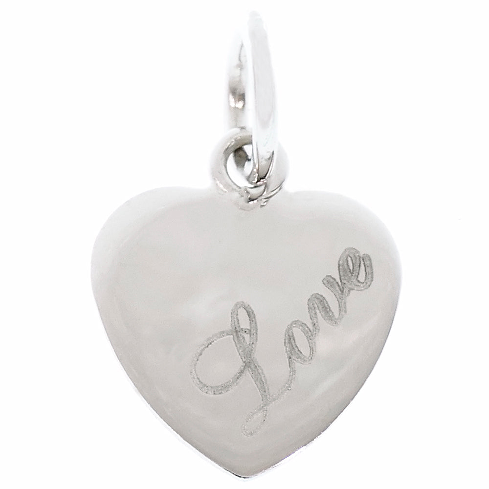 Ciondolo Cuore in Oro Bianco con Scritta Love