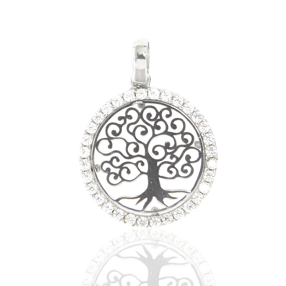Ciondolo Donna Albero della Vita in Oro Bianco con Zirconi