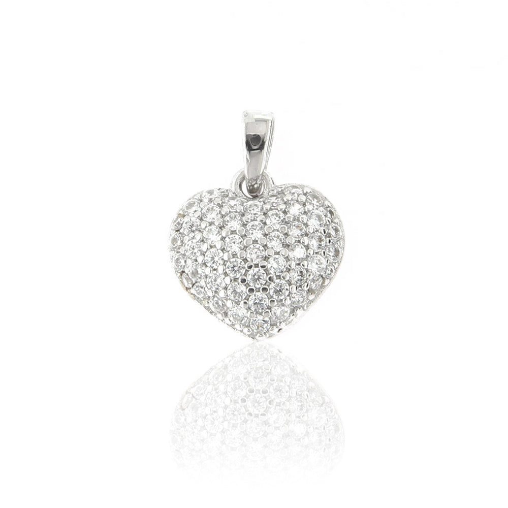 Ciondolo Donna Cuore in Oro Bianco con Zirconi