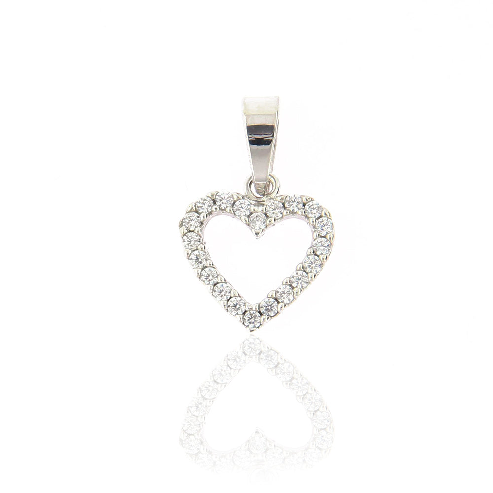 Ciondolo Donna Cuore in Oro Bianco con Zirconi