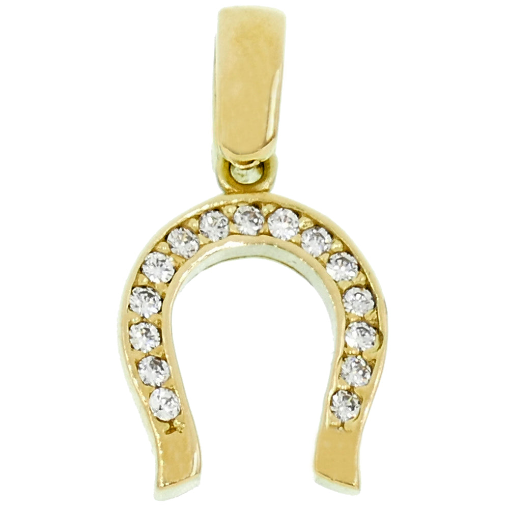 Ciondolo Ferro di Cavallo in Oro Giallo e Zirconi