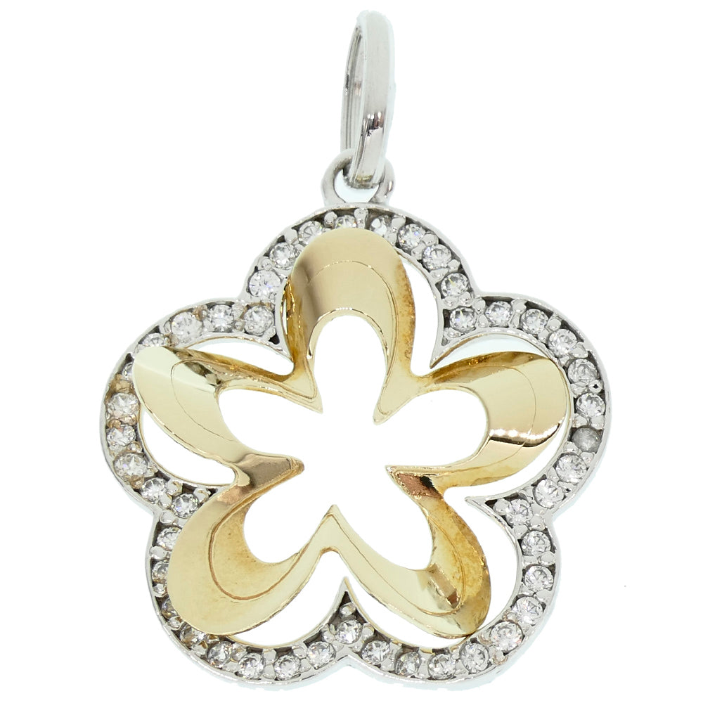 Ciondolo Fiore in Oro Bianco e Giallo con Zirconi
