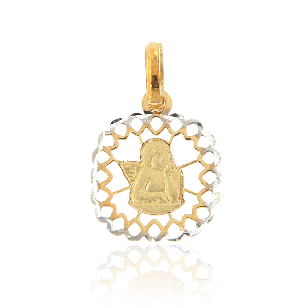 Ciondolo Medaglia Unisex Angelo in Oro Giallo e Bianco