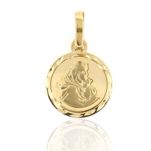 Ciondolo Medaglia Unisex Madonna con Bambino in Oro Giallo