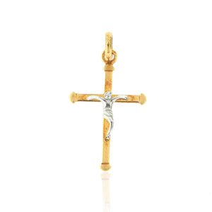 Ciondolo Unisex Croce in Oro Giallo e Cristo in Oro Bianco