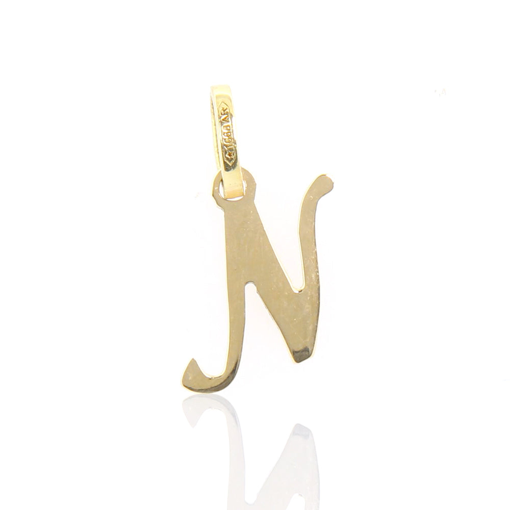Ciondolo Unisex Lettera N in Oro Giallo Lucido