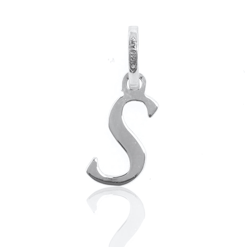 Ciondolo Unisex Lettera S in Oro Bianco Lucido