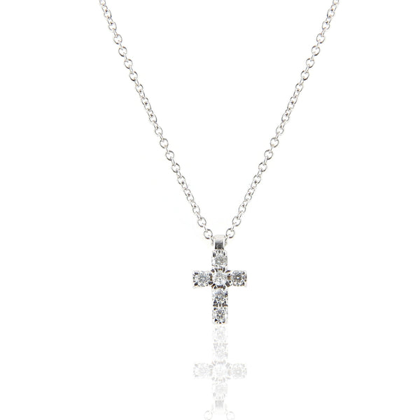 Collana Croce in Oro Bianco 18Kt con Diamanti Zaffiri Blu Collana Croce in Oro Bianco 18Kt con Diamanti Zaffiri Blu