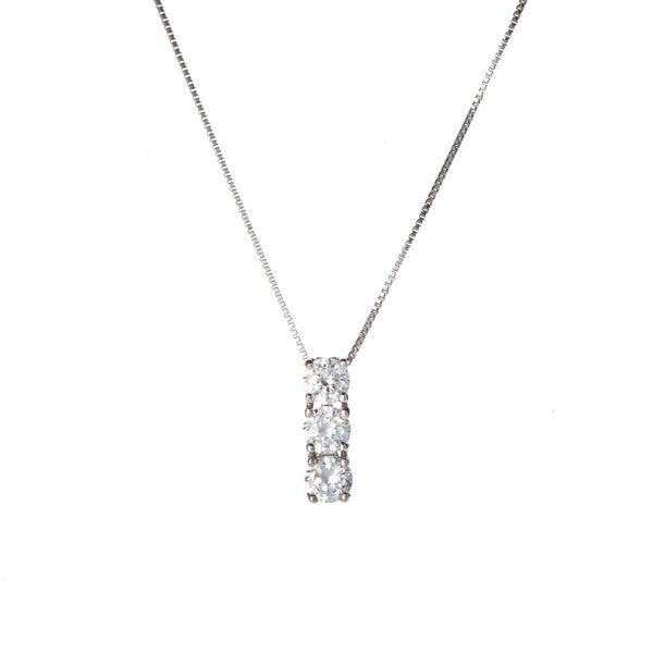 CARISSIMA Collana Oro Bianco 9K Con Ciondolo Fiore Zirconi Viola E Bianchi – Catena Curb 46 Cm