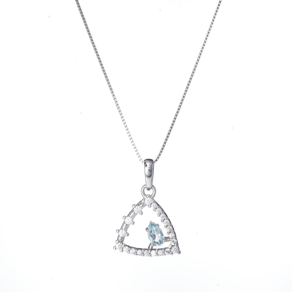 Collana Donna Oro Bianco con Zirconi e Topazio Azzurro