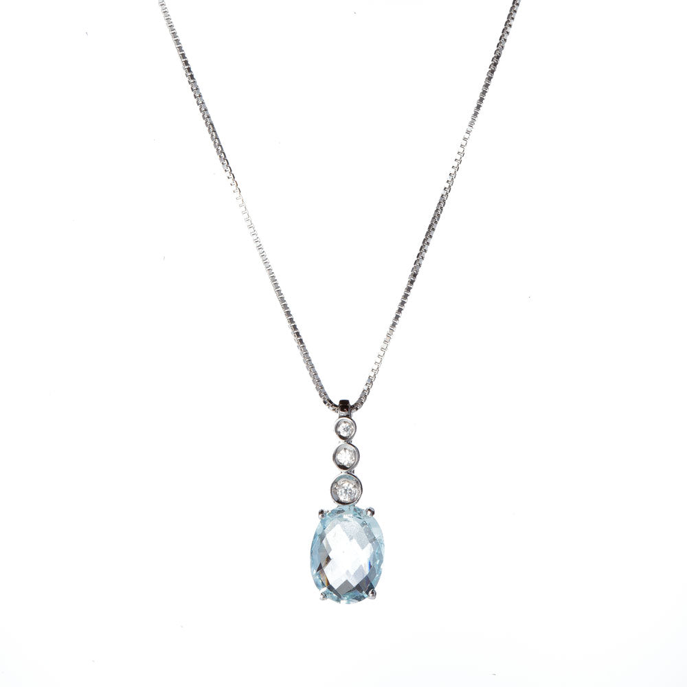 Collana Donna Oro Bianco con Zirconi e Topazio Azzurro