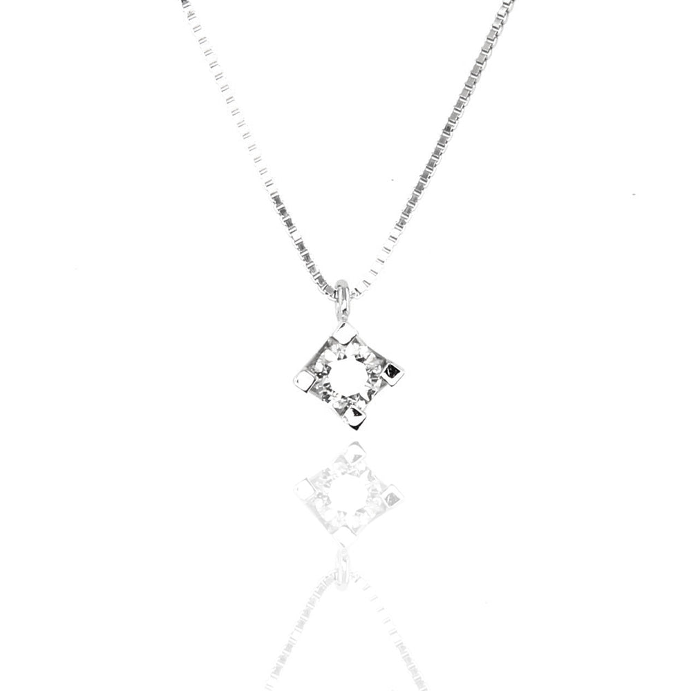 Collana Punto Luce Castone Quadrato Oro Bianco con Diamanti
